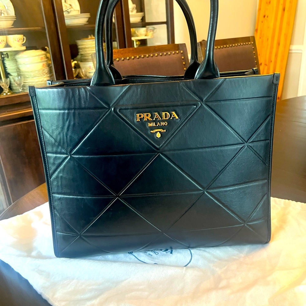 Large leather Prada Symbole bag top handle tote used perfect condition